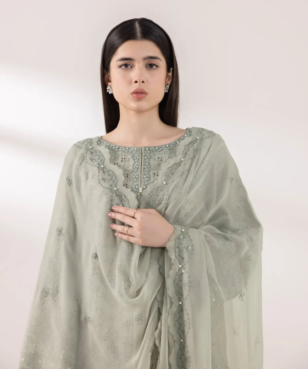 3 Piece - Embroidered Raw Silk Suit