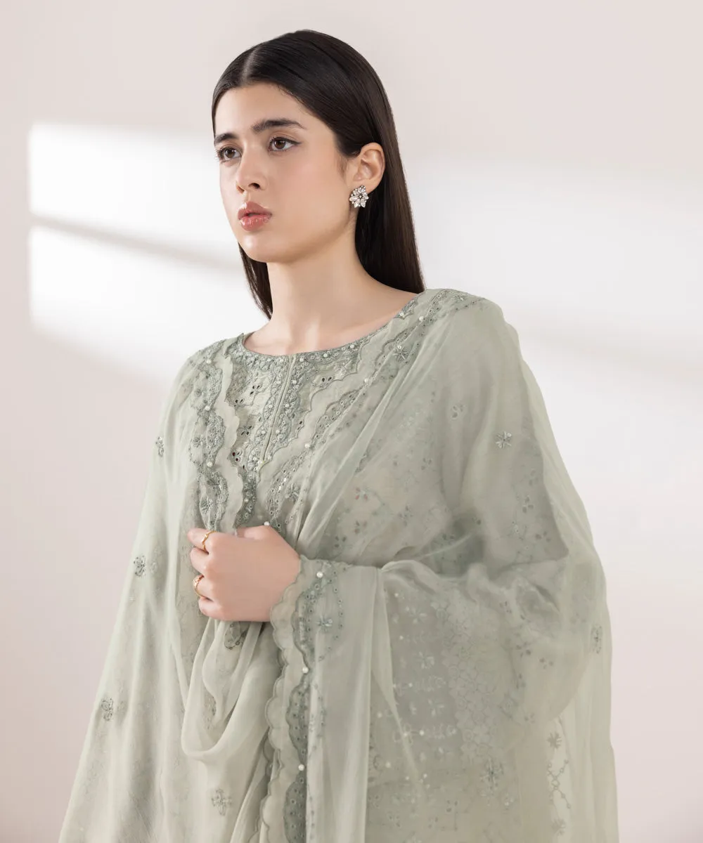 3 Piece - Embroidered Raw Silk Suit