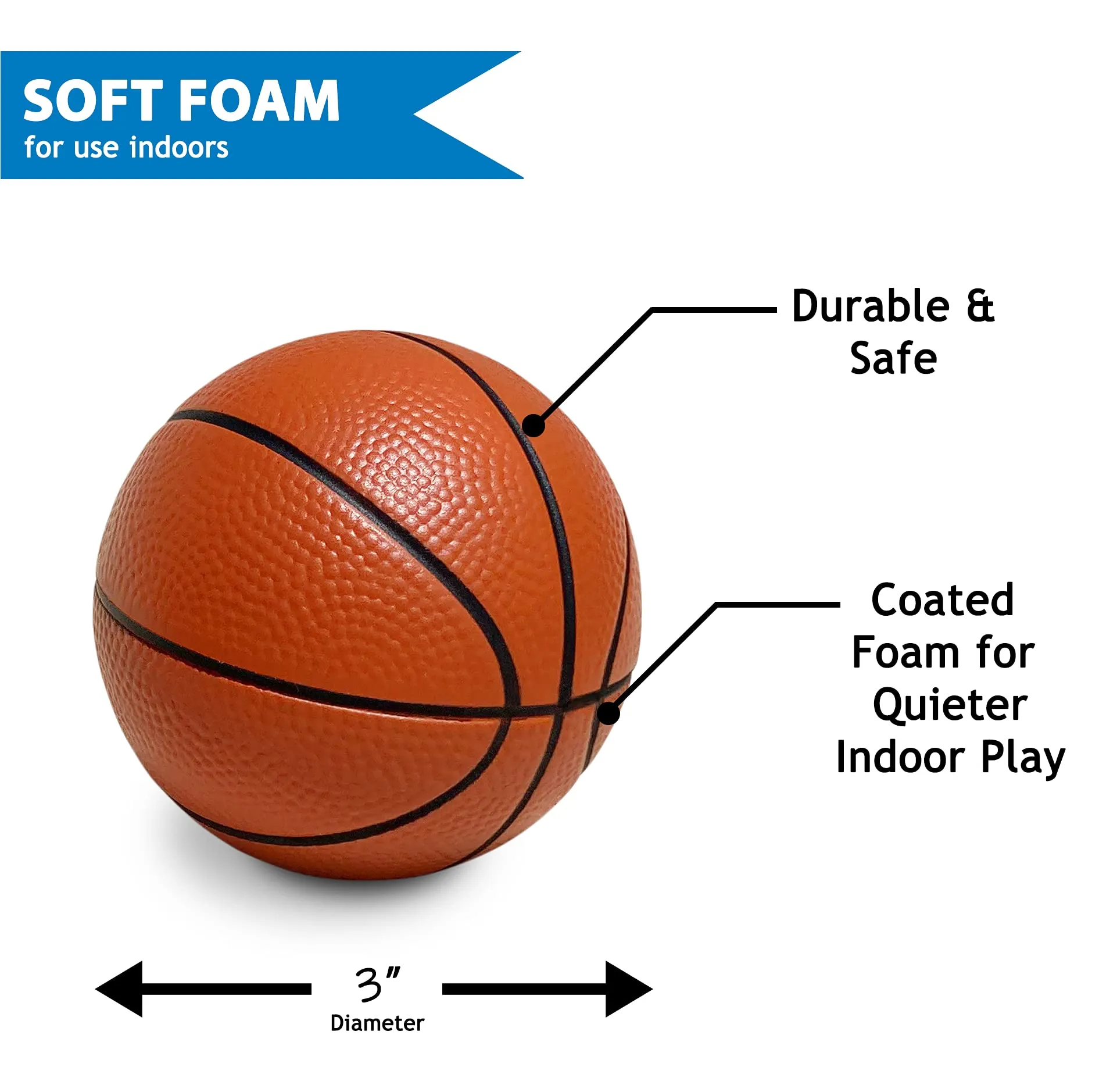 3" Foam Mini Basketball for Nerf Nerfoop Jump Shot Mini Hoop Basketball, 3 Pack | Super