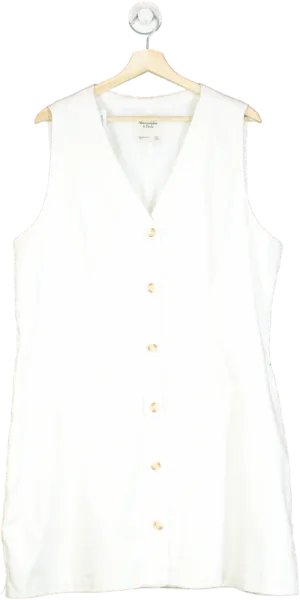 Abercrombie & Fitch White Linen Blend Sleeveless Dress UK XL