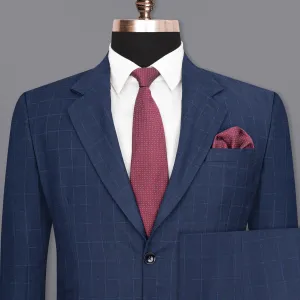 Big Stone Blue Super fine Subtle Checkered Wool Rich Suit