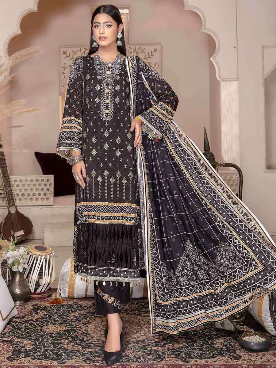 Blossom By Aalaya Unstitched Print and Embroidered Black Winter Pakistani Suit