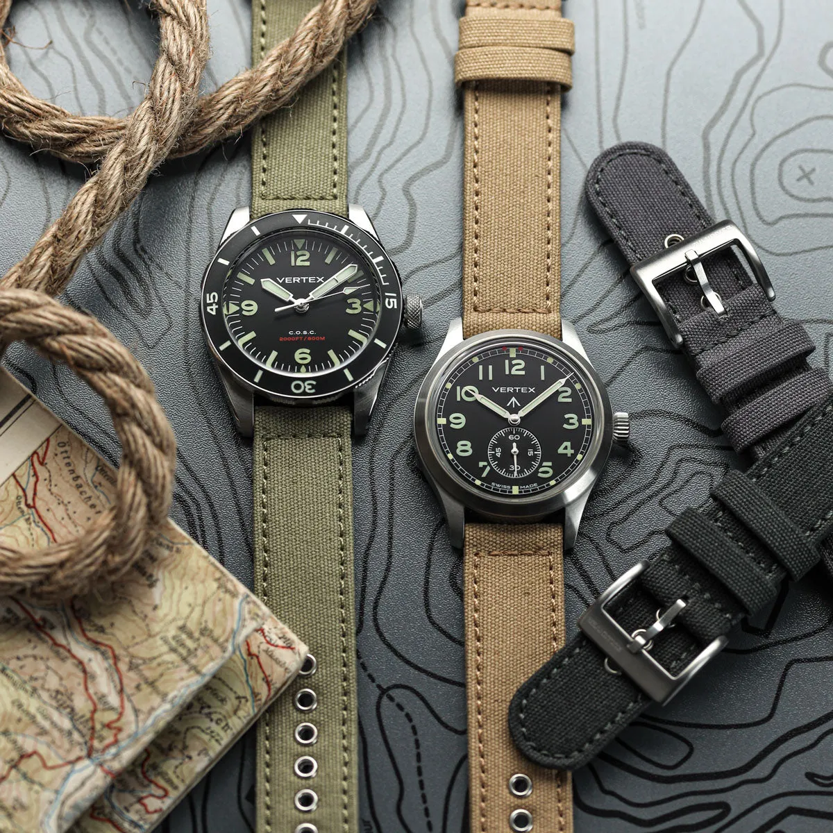 Croyde Canvas Watch Strap - Army Green