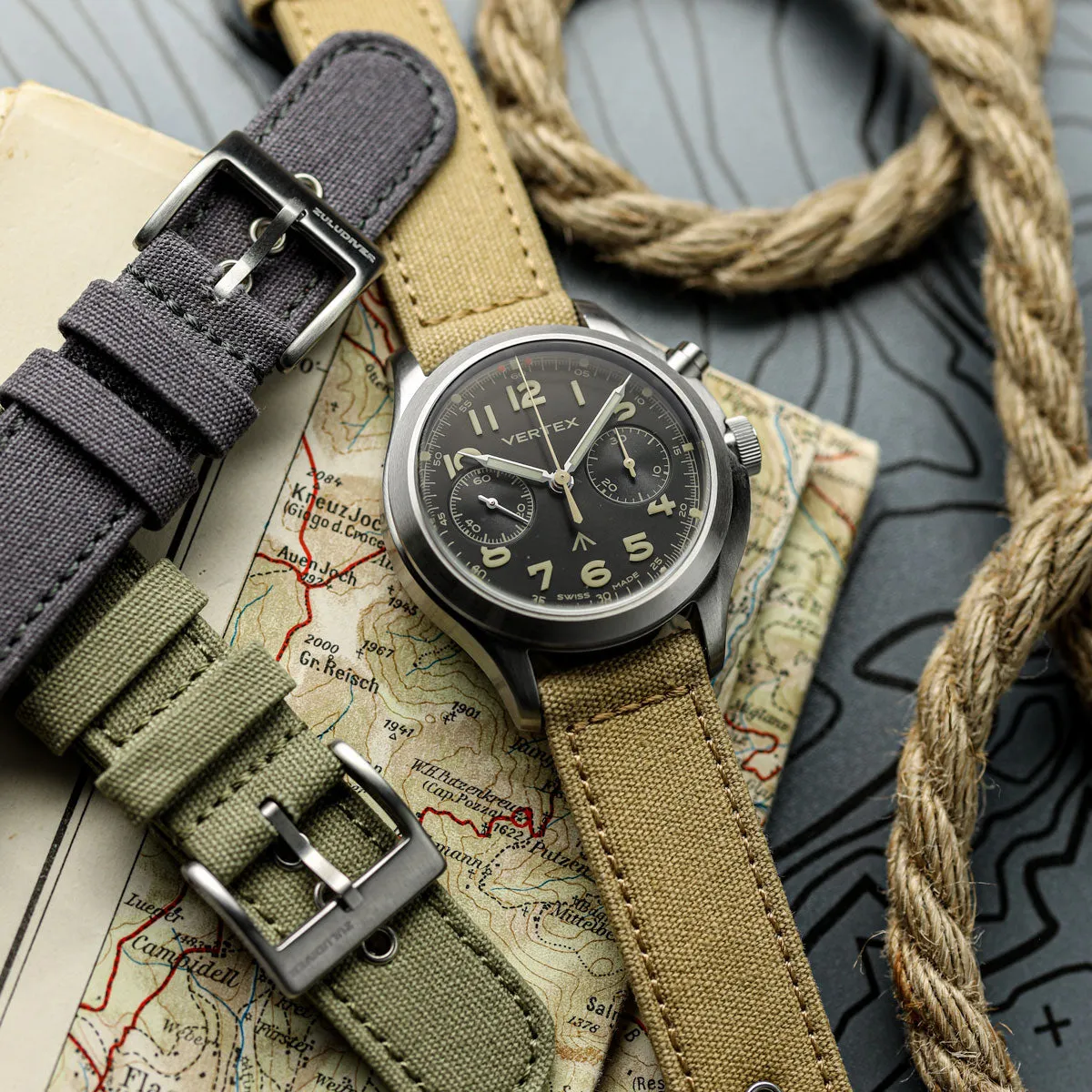 Croyde Canvas Watch Strap - Army Green