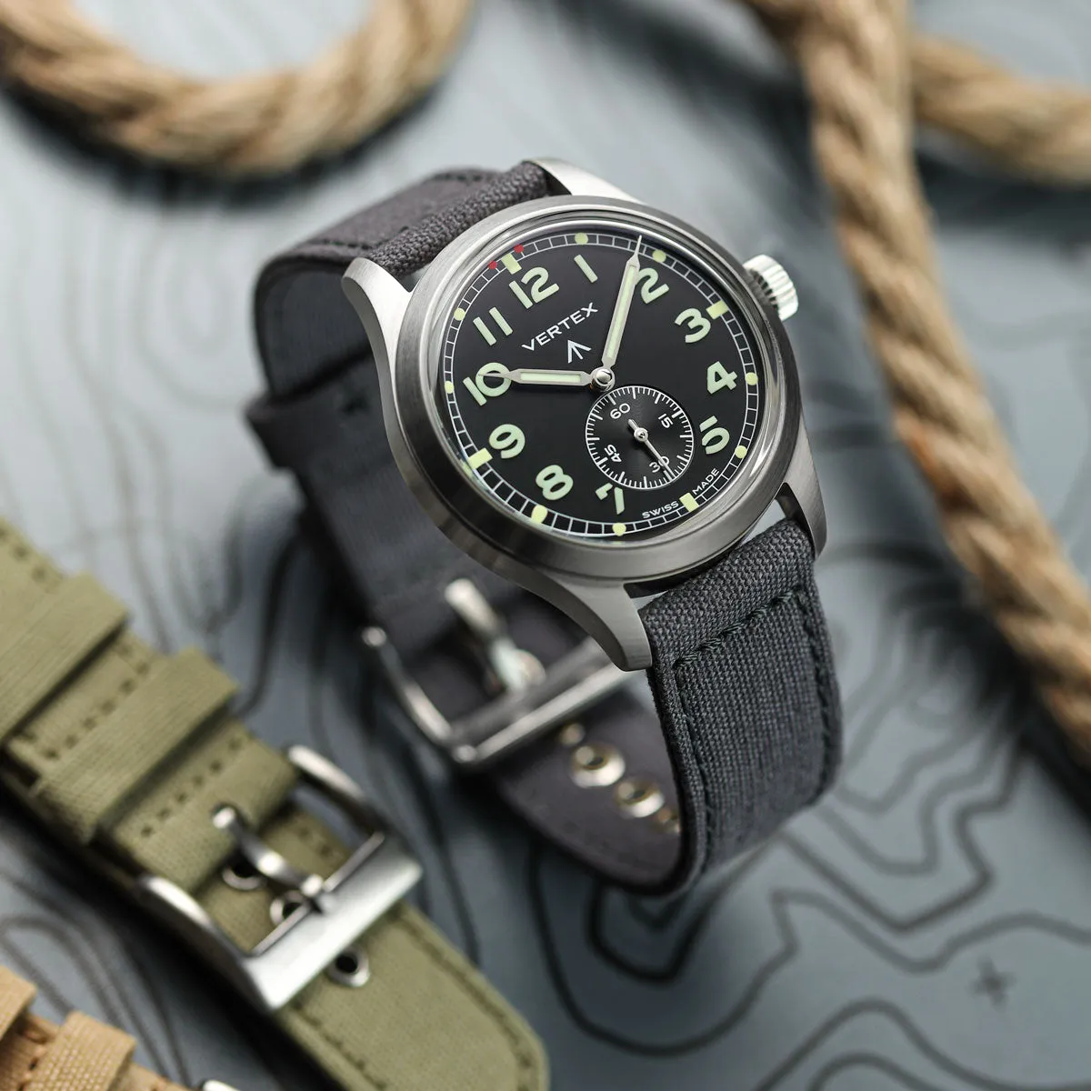 Croyde Canvas Watch Strap - Army Green