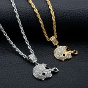 Football Helmet Sports Crystal Metal Chain Pendant Necklaces For Women/Men Jewelry Gift