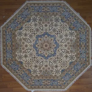 Hand-Knotted Mamluk Octagon Wool Rug, 8X8 ft, Made in India