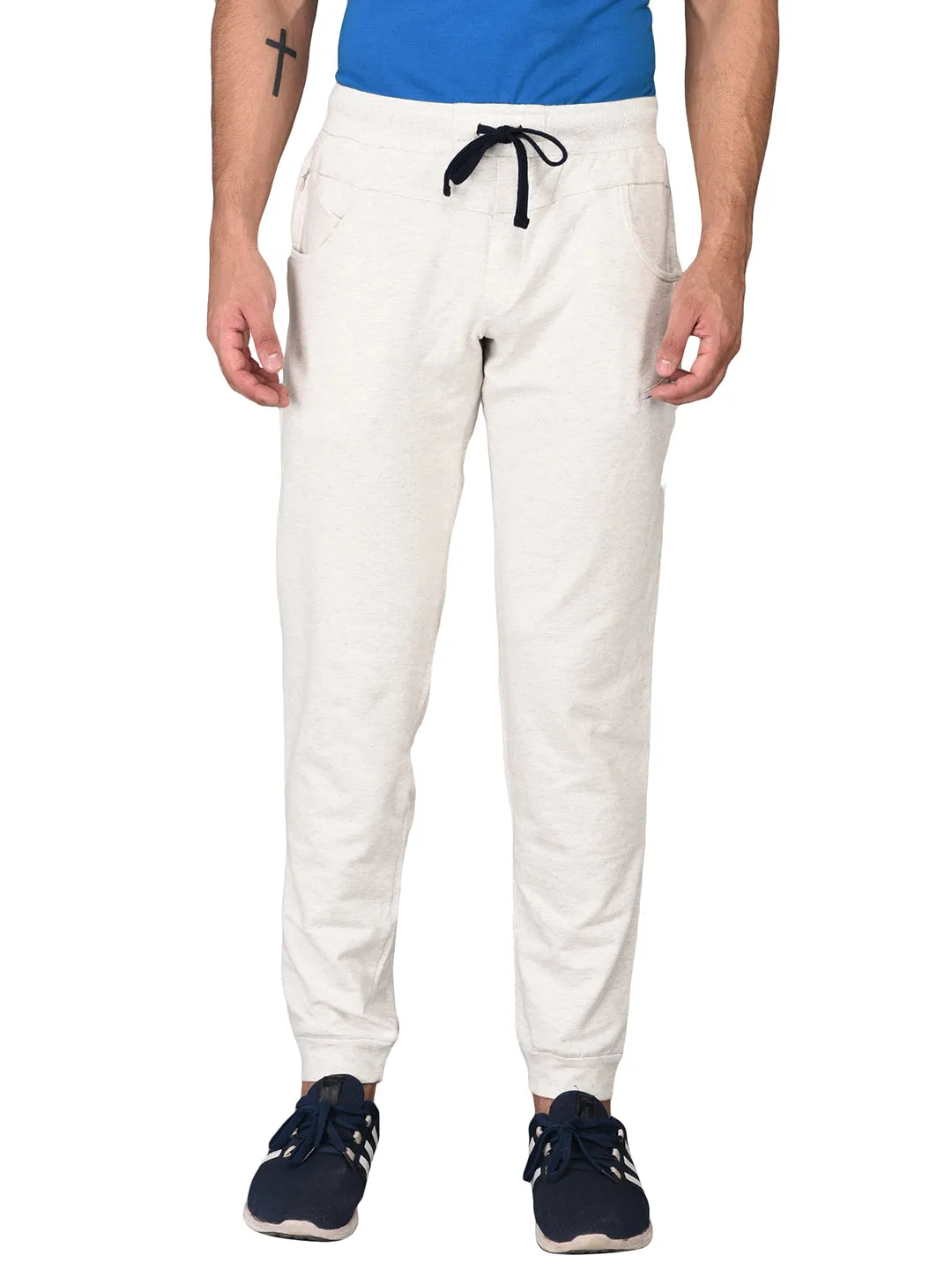 JadeBlue Off-White Self Textured Regular Fit Track Pants