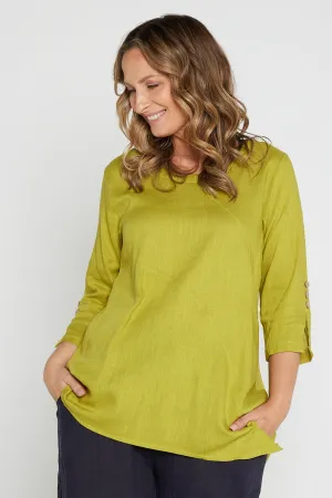 Janine Linen Top - Moss Citrine