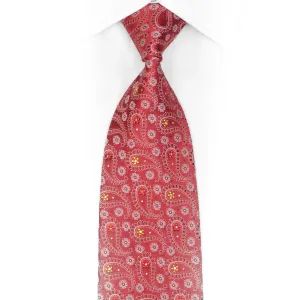 Paisley & Floral On Red Rhinestone Silk Necktie With Silver Sparkles