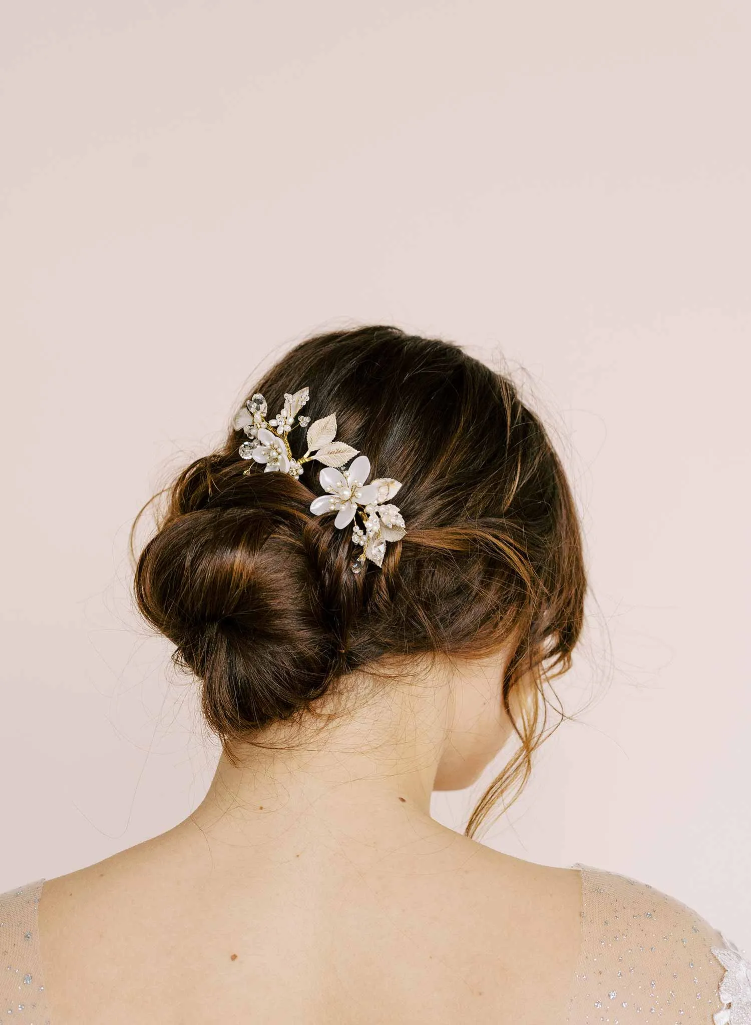 Pearlescent blossom bridal hair pin set of 2 - Style #2175
