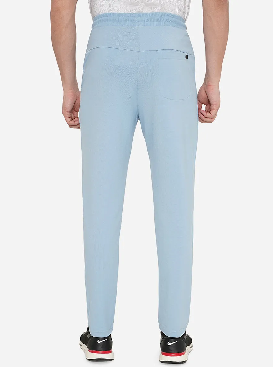 Sky Blue Solid Slim Fit Track Pant | JadeBlue