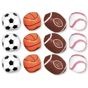 Soft Sports Ball Party Favors Football, Baseball, Basketball, and Soccer, 2 Inch Size, 12 Count