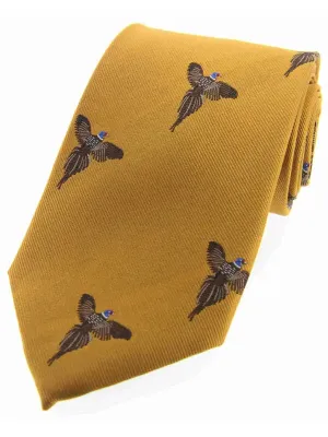 SOPRANO Flying Pheasants Woven Silk Country Tie - Mustard