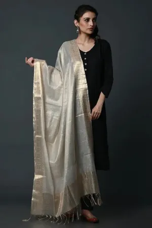 White-gold chanderi silk dupatta