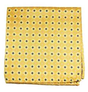 Yellow and Blue Patterned Silk Pocket Square